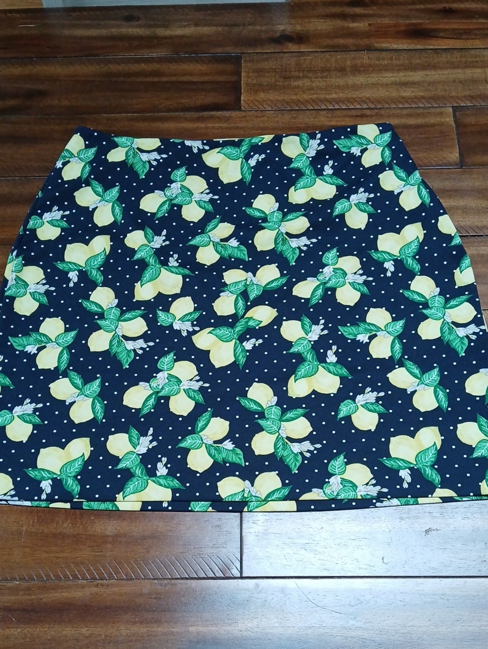 Talbots Navy Lemon Print A-Line Skirt